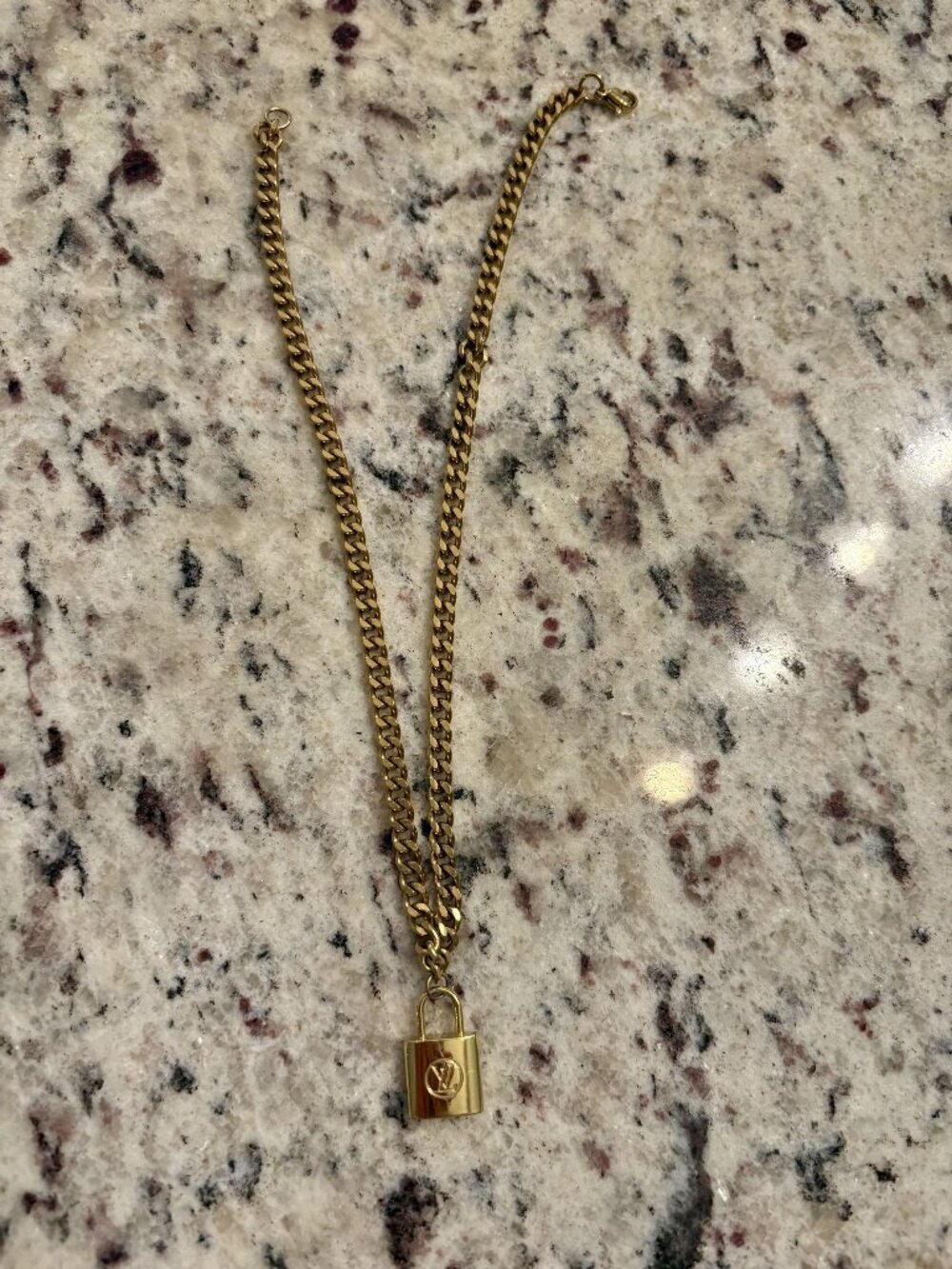 Louis Vuitton Gold Tone Padlock Chain Necklace